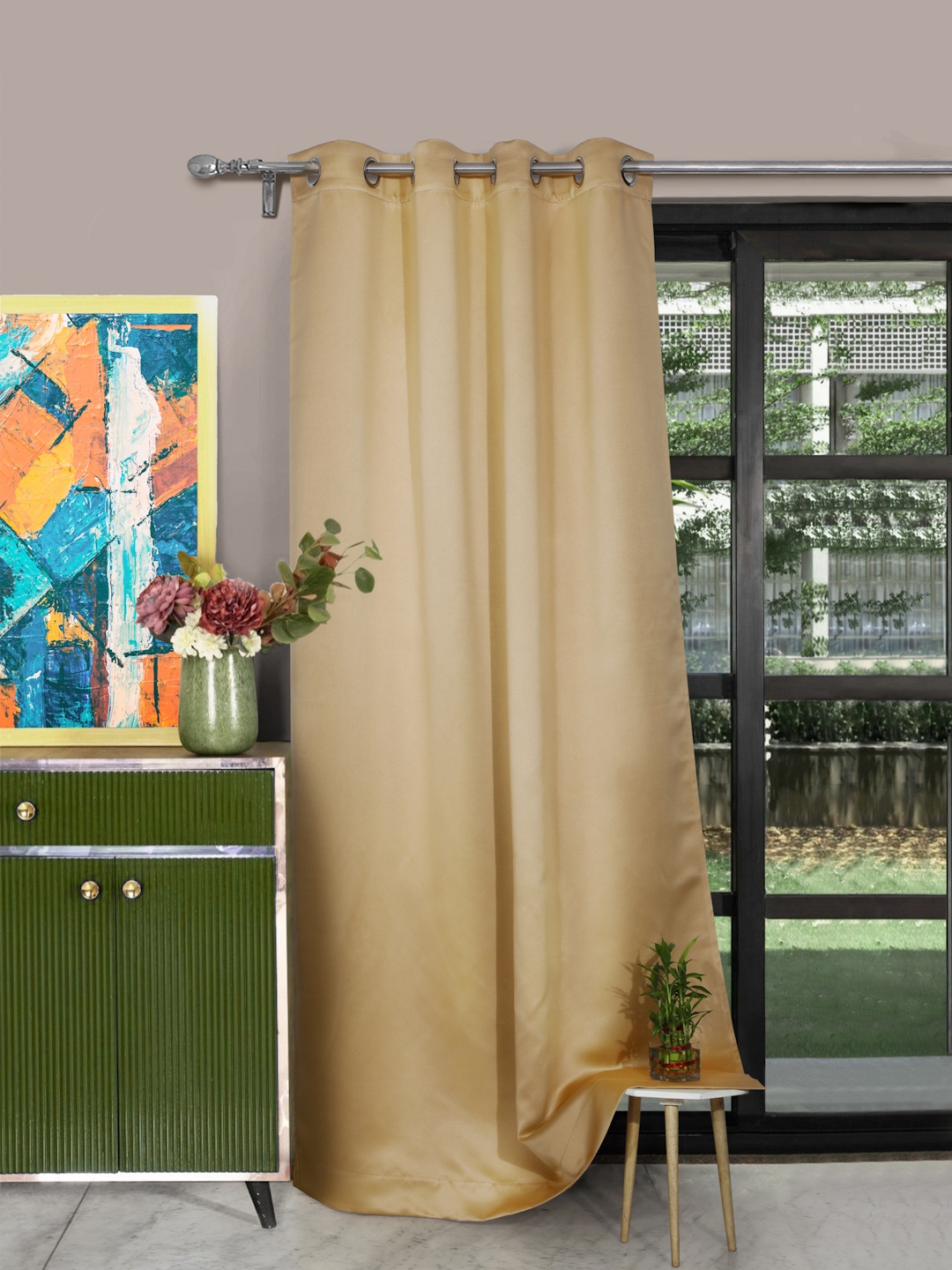 

ROSARA HOME Taupe Single Black Out Long Door Curtain