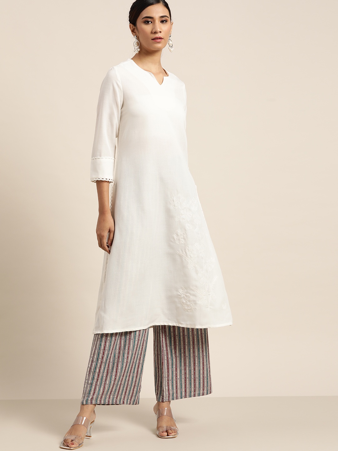 

Moda Rapido Women White Ethnic Motifs Embroidered Kurta