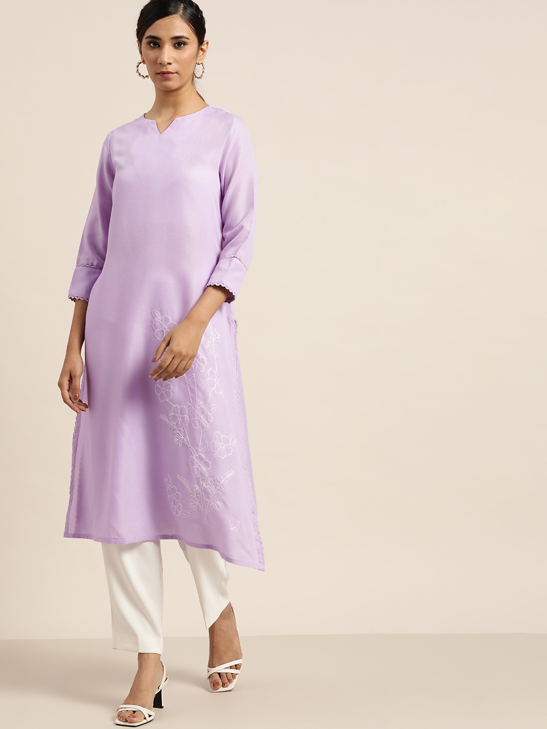 

Moda Rapido Women Lavender Ethnic Motifs Embroidered Kurta