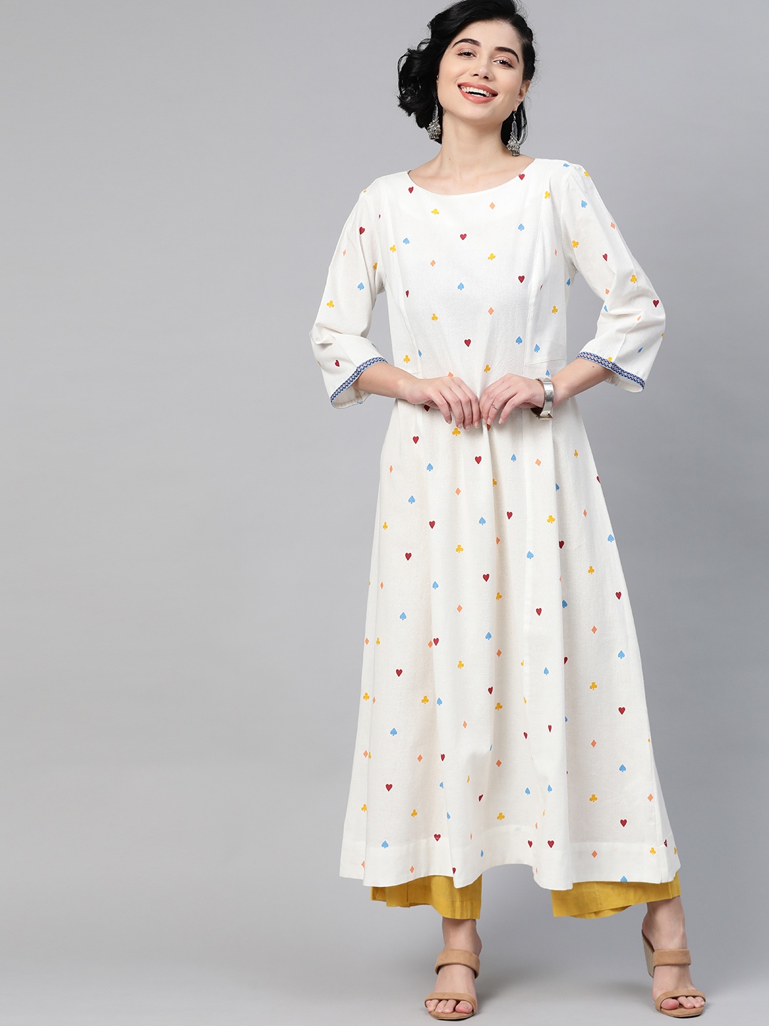 

HERE&NOW Women White & Blue Printed Kurta