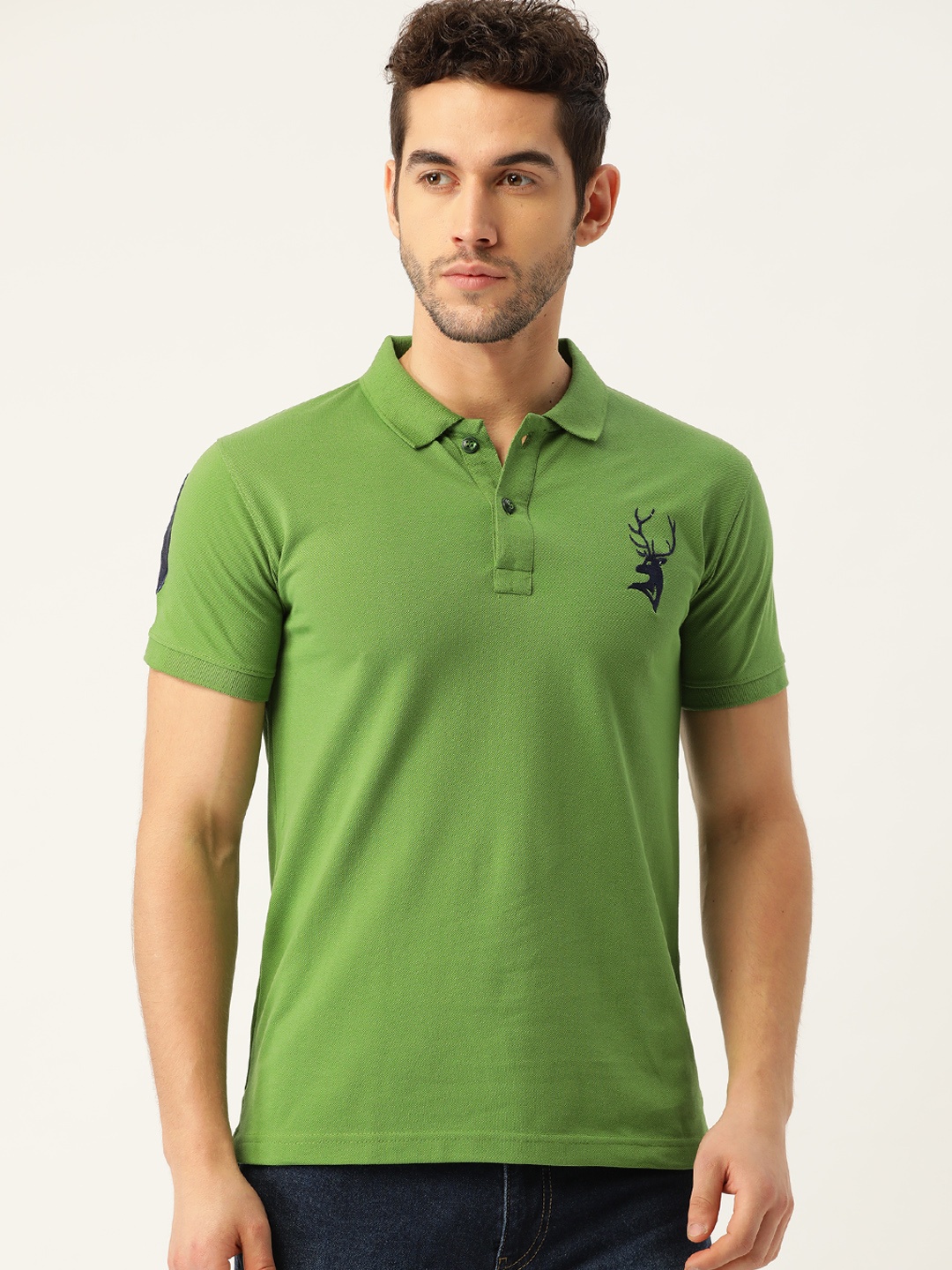 

PORTBLAIR Men Green Solid Polo Collar T-shirt