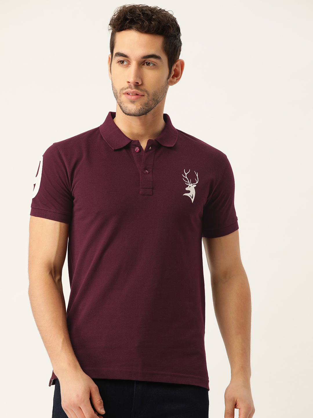 

PORTBLAIR Men Burgundy Solid Polo Collar T-shirt