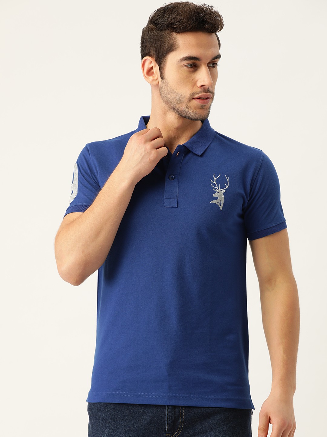 

PORTBLAIR Men Blue Solid Polo Collar T-shirt