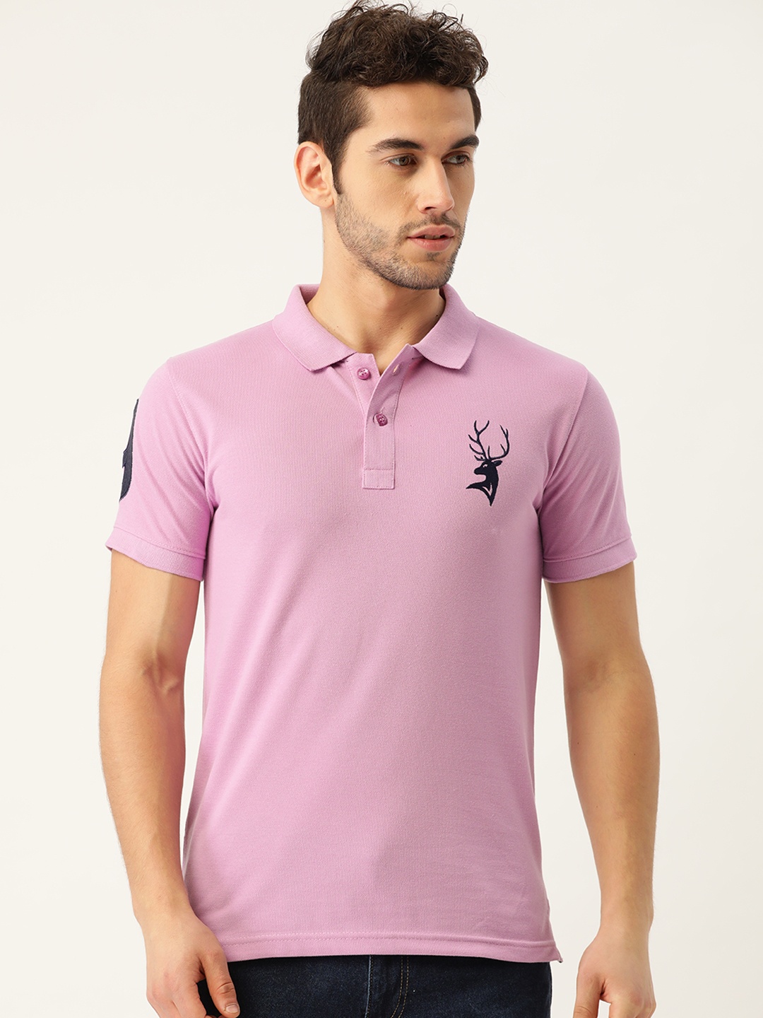 

PORTBLAIR Men Lavender Solid Polo Collar T-shirt