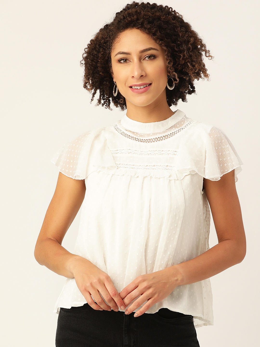 

Antheaa White Chiffon A-Line Top