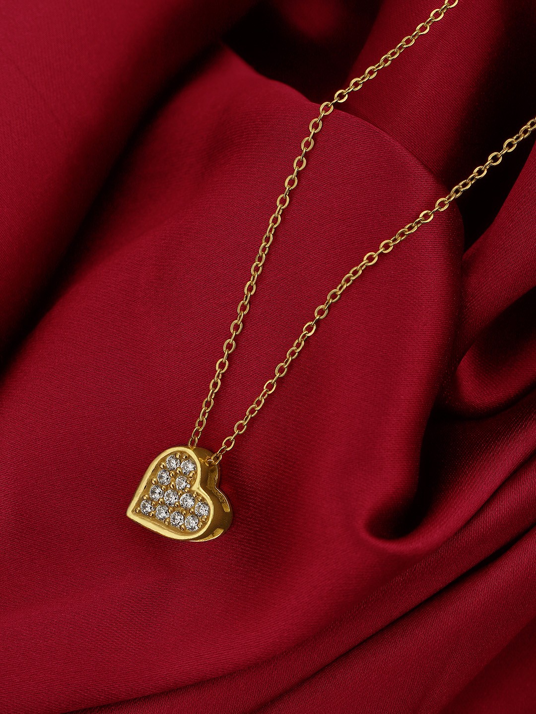 

Carlton London Rose Gold-Plated CZ Studded Minimal Heart Shaped Necklace