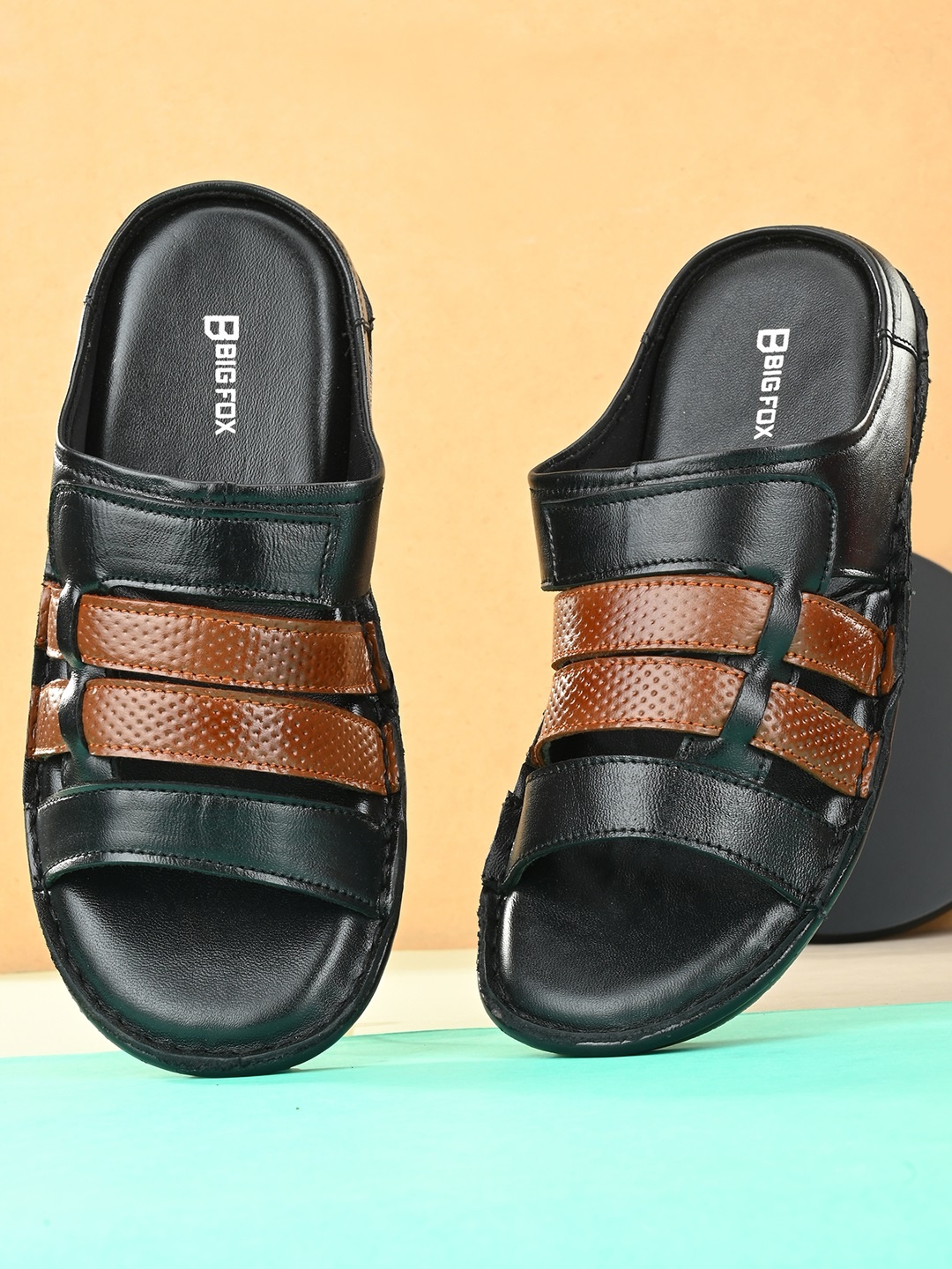 

Big Fox Men Black & Brown Comfort Colourblocked Comfort Sandals