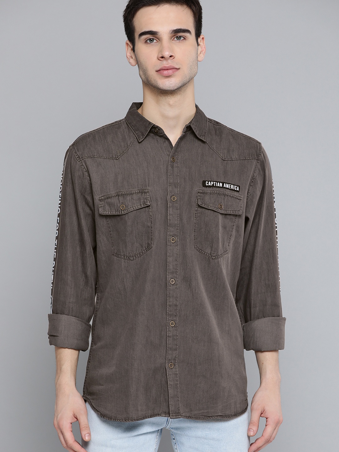 

Kook N Keech Marvel Men Charcoal Grey Cotton Casual Shirt