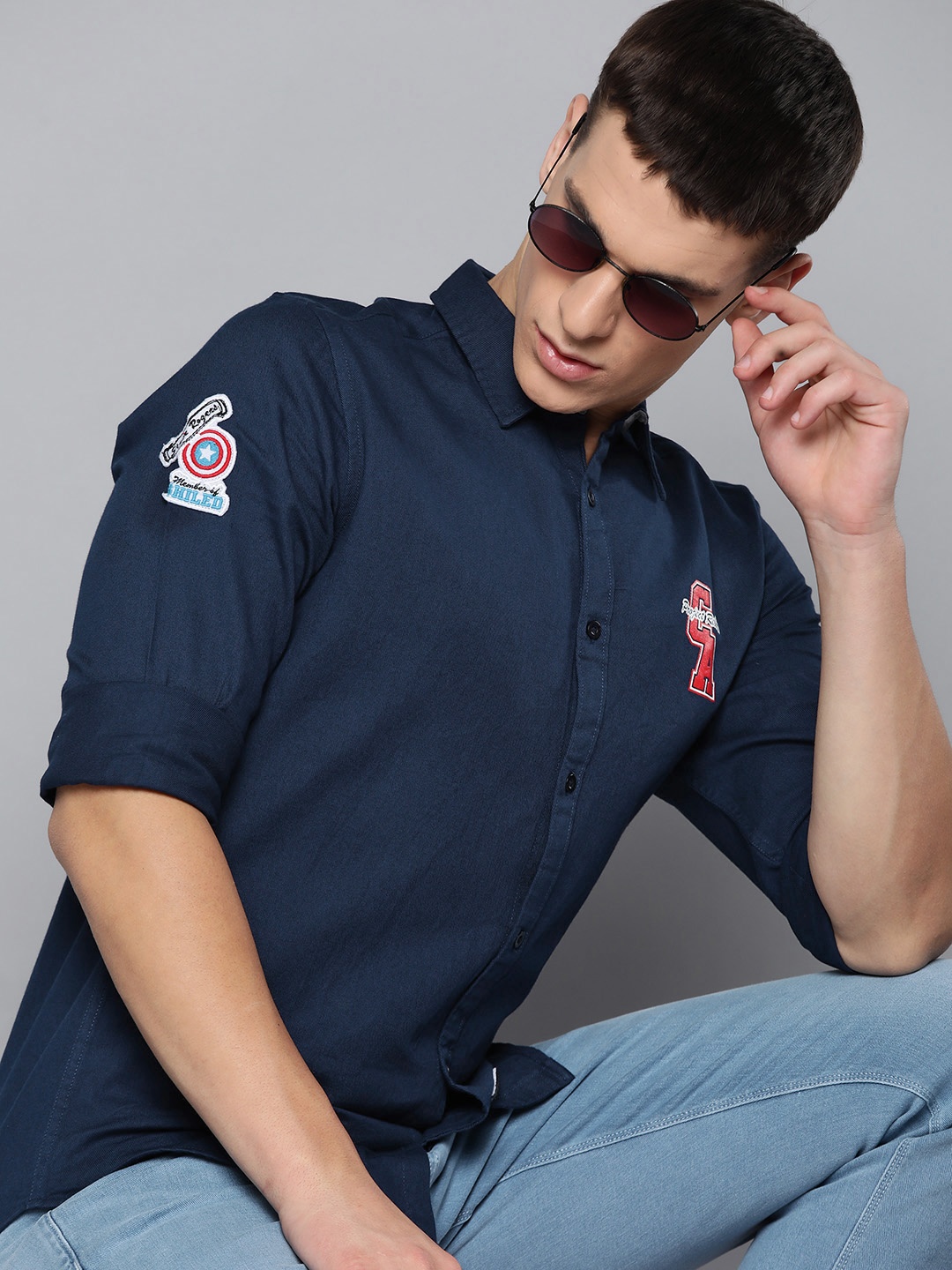 

Kook N Keech Marvel Men Navy Blue Regular Fit Solid Casual Shirt