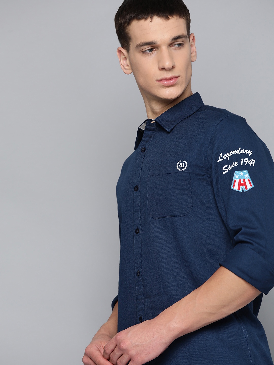 

Kook N Keech Marvel Men Navy Blue Regular Fit Solid Casual Shirt