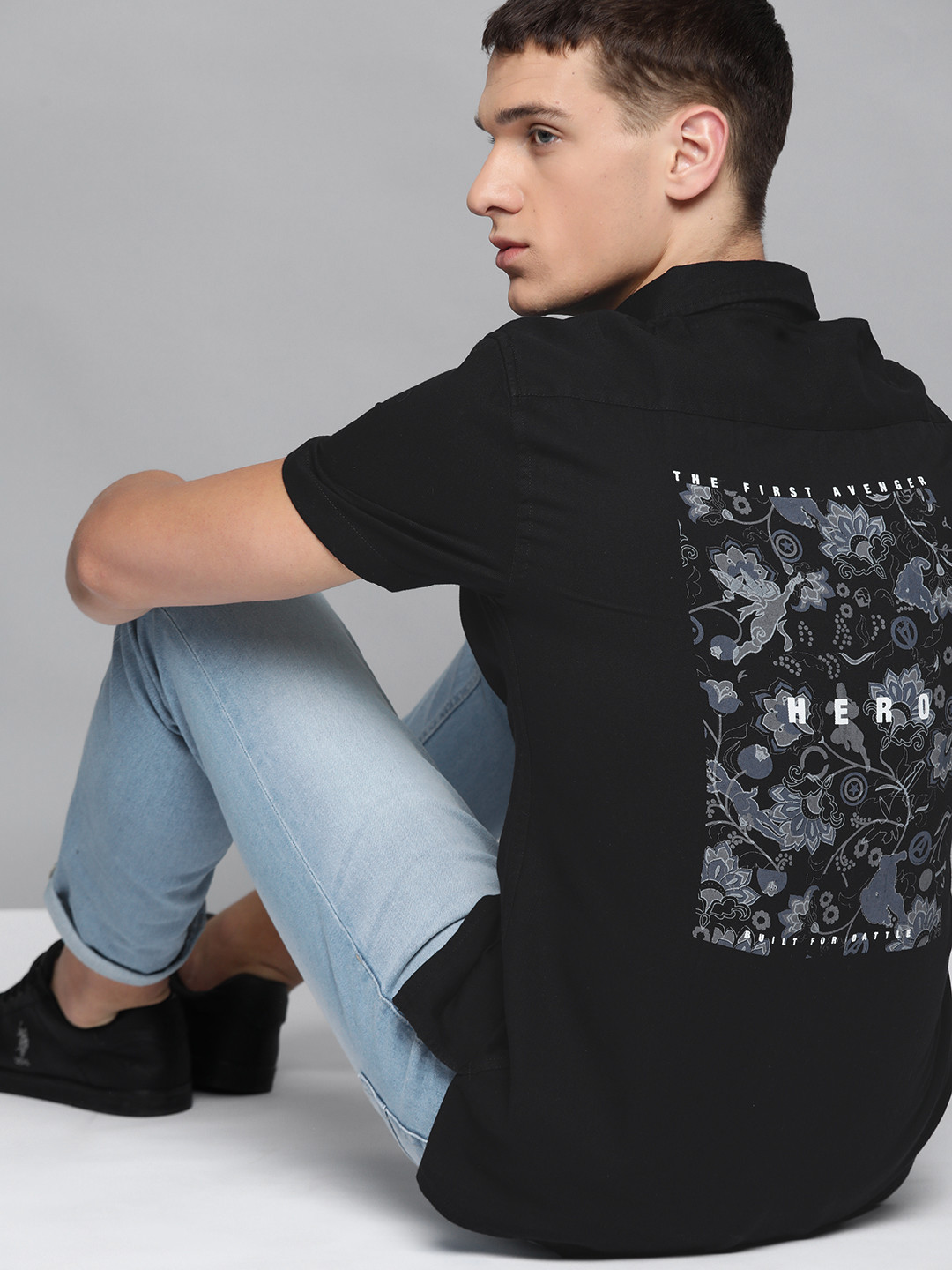 

Kook N Keech Marvel Men Black Regular Fit Kalamkari Printed Back Casual Shirt