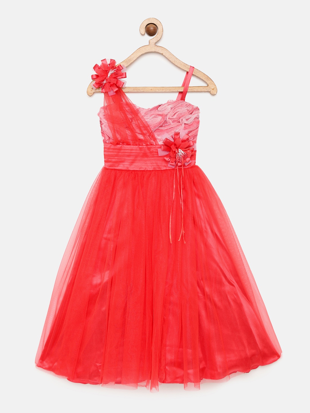 

Actuel Girls Coral Orange Solid Gown Dress