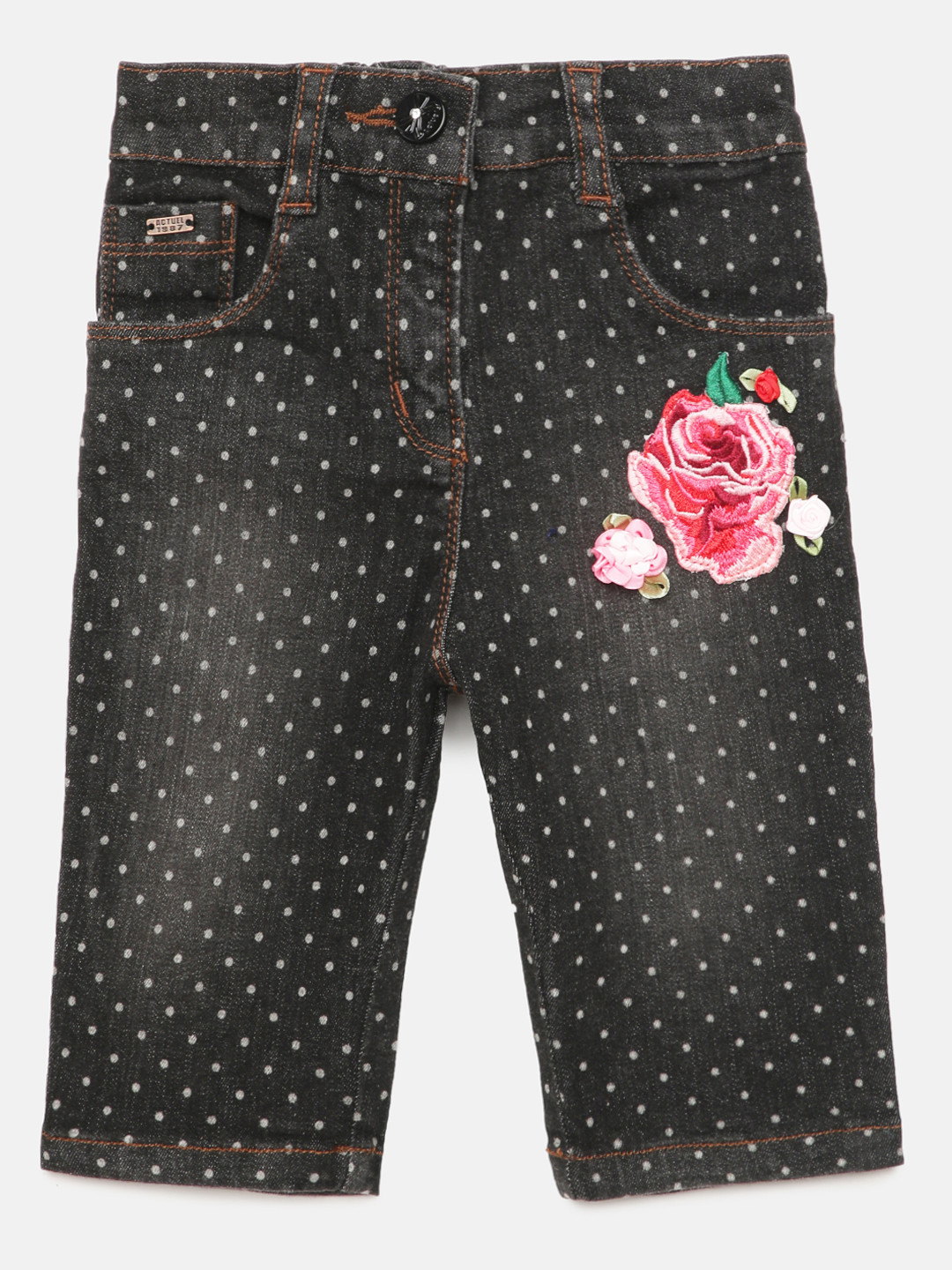 

Actuel Girls Black Printed with Embellishment Regular Fit Denim Capris