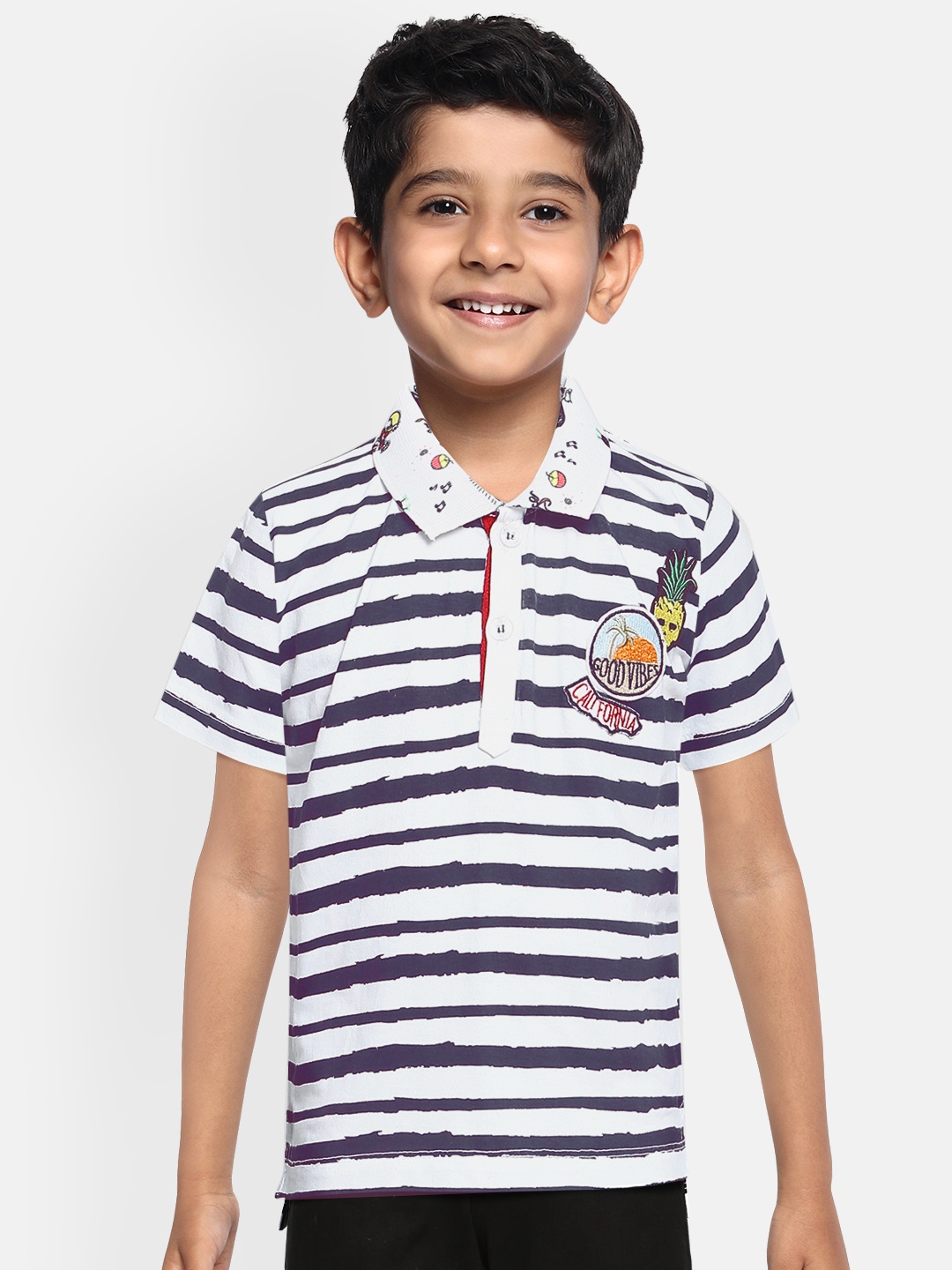 

Actuel Boys Navy Blue Striped Polo Pure Cotton Collar Pure Cotton T-shirt