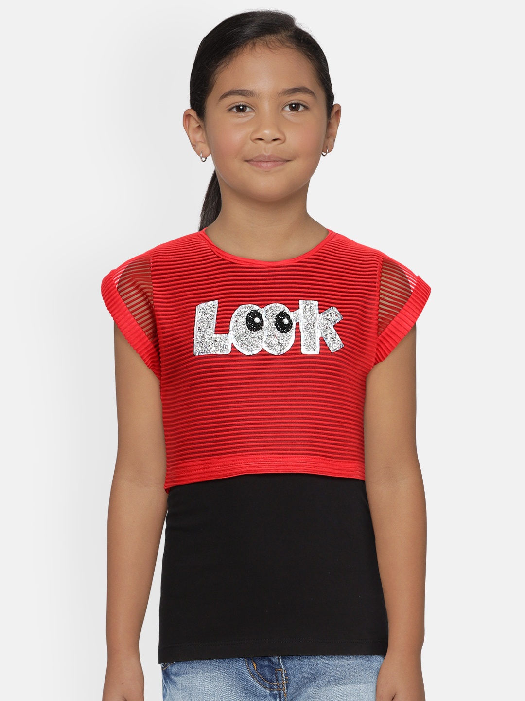 

Actuel Red & Black Printed Layered Knitted Top