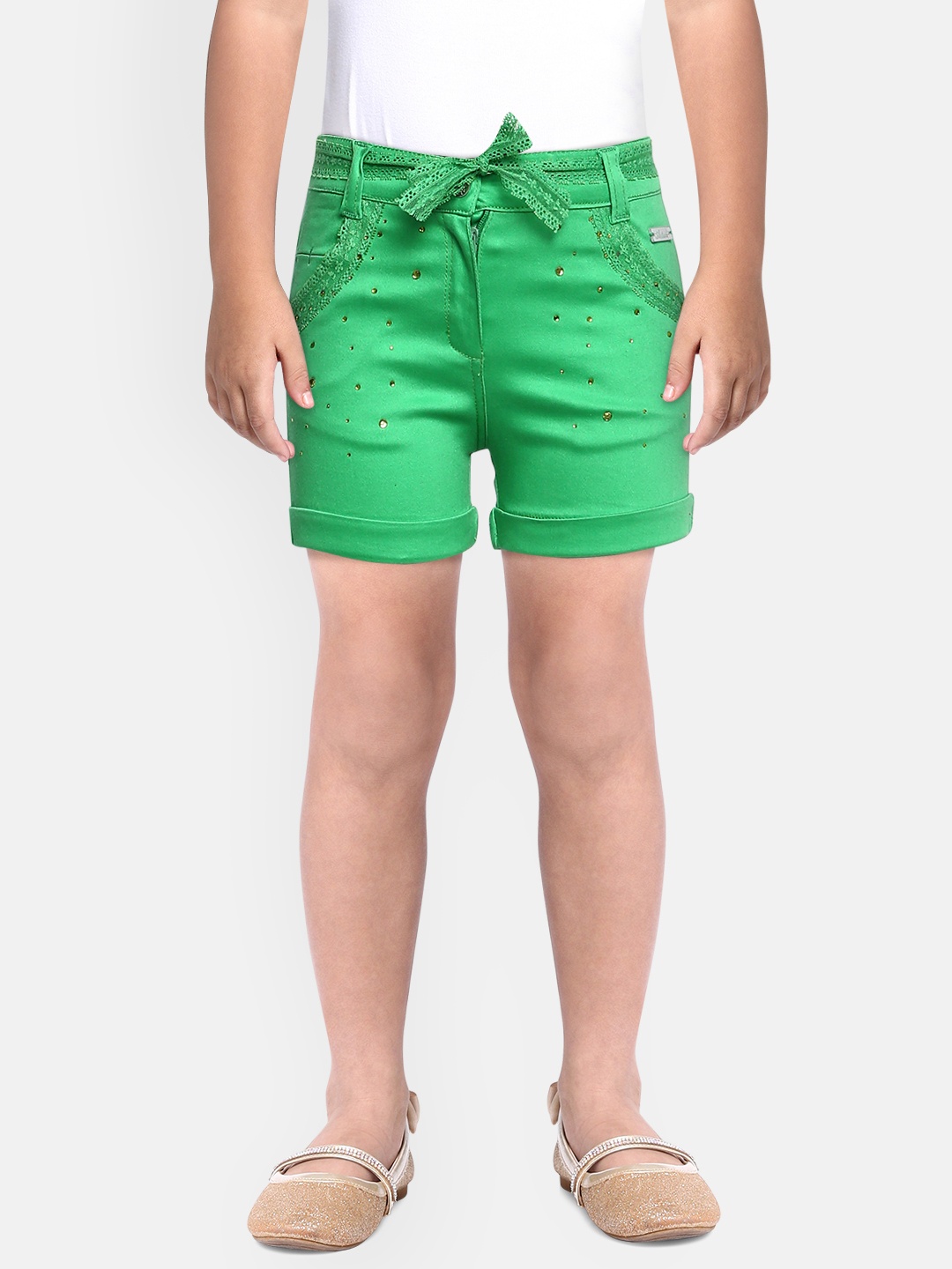 

Actuel Girls Green Embellished Regular Fit Shorts