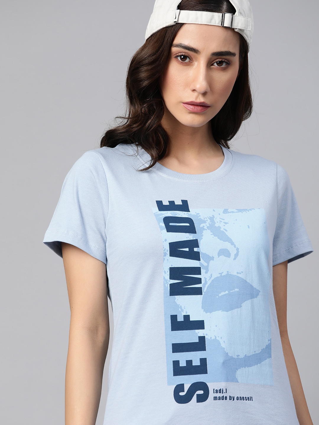 

Kook N Keech Women Blue Typography Printed Pure Cotton T-shirt