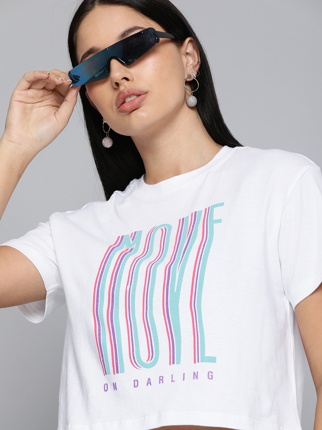 Kook N Keech Women White Sea Green Cotton Typography Printed Crop Boxy Pure Cotton T-shirt