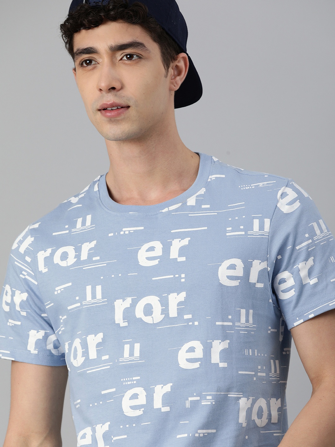 

Kook N Keech Men Blue & White Typography Printed Pure Cotton T-shirt