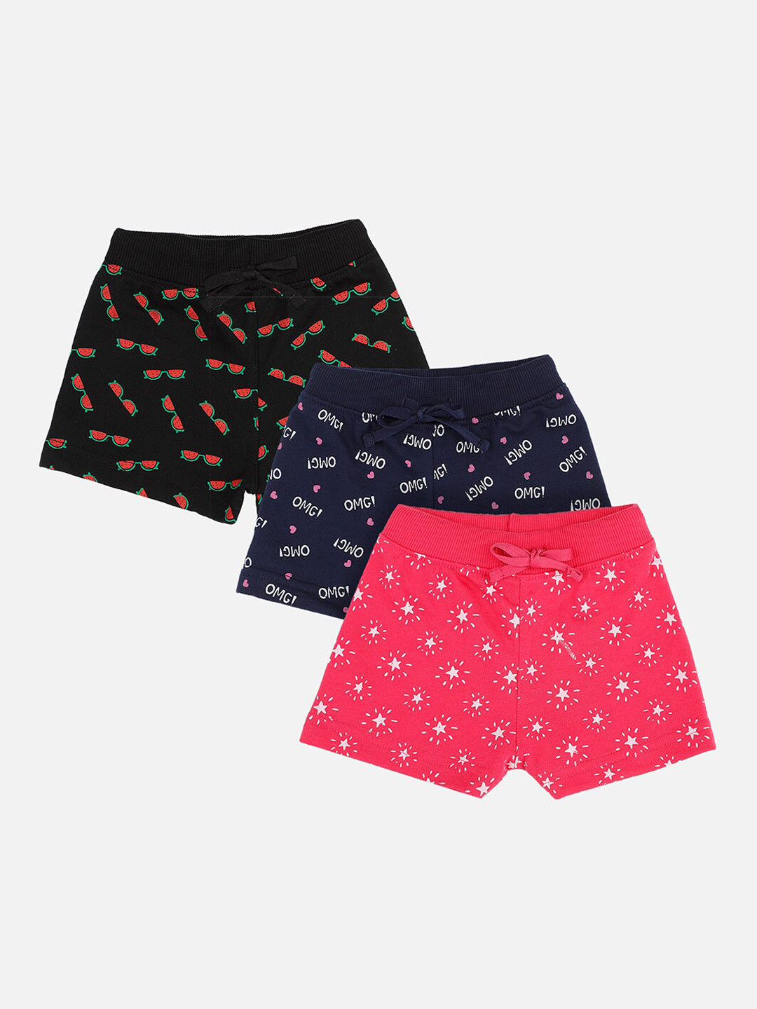 

Bodycare Kids Infant Girls Pack of 3 Printed Antiviral & Antibacterial Slim Fit Shorts, Black