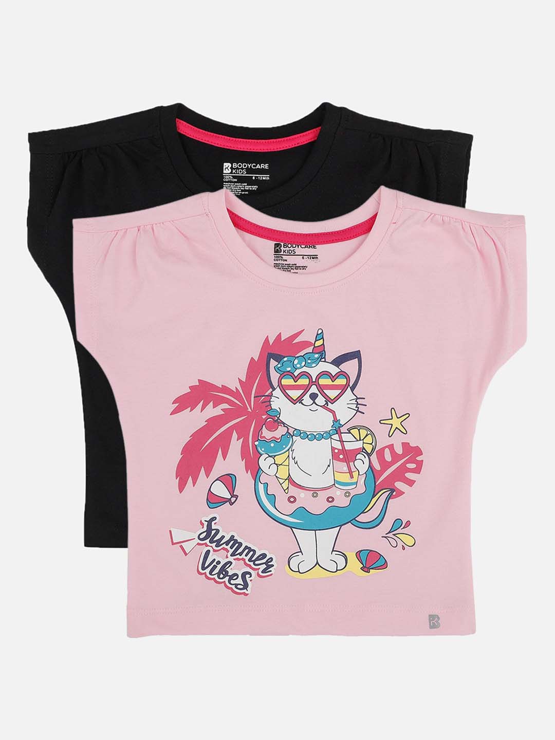 

Bodycare Kids Girls Pack of 2 Pink Printed Antiviral & Antibacterial Protection T-shirt