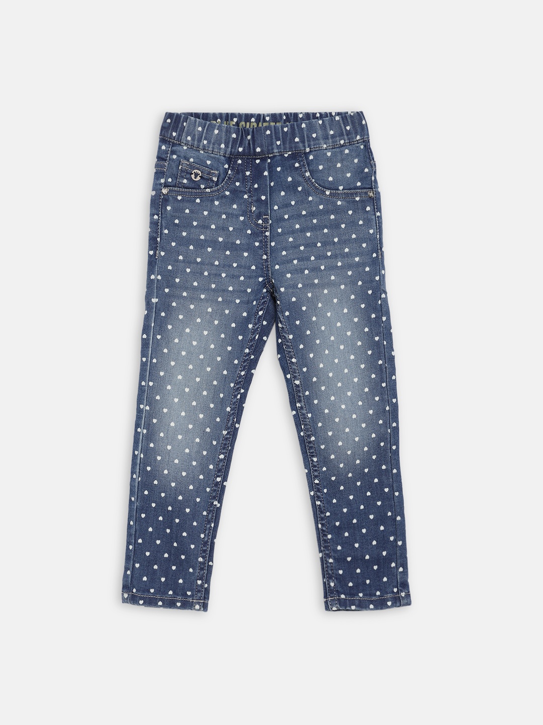 Blue Giraffe Girls Blue Skinny Fit Printed Regular Trousers