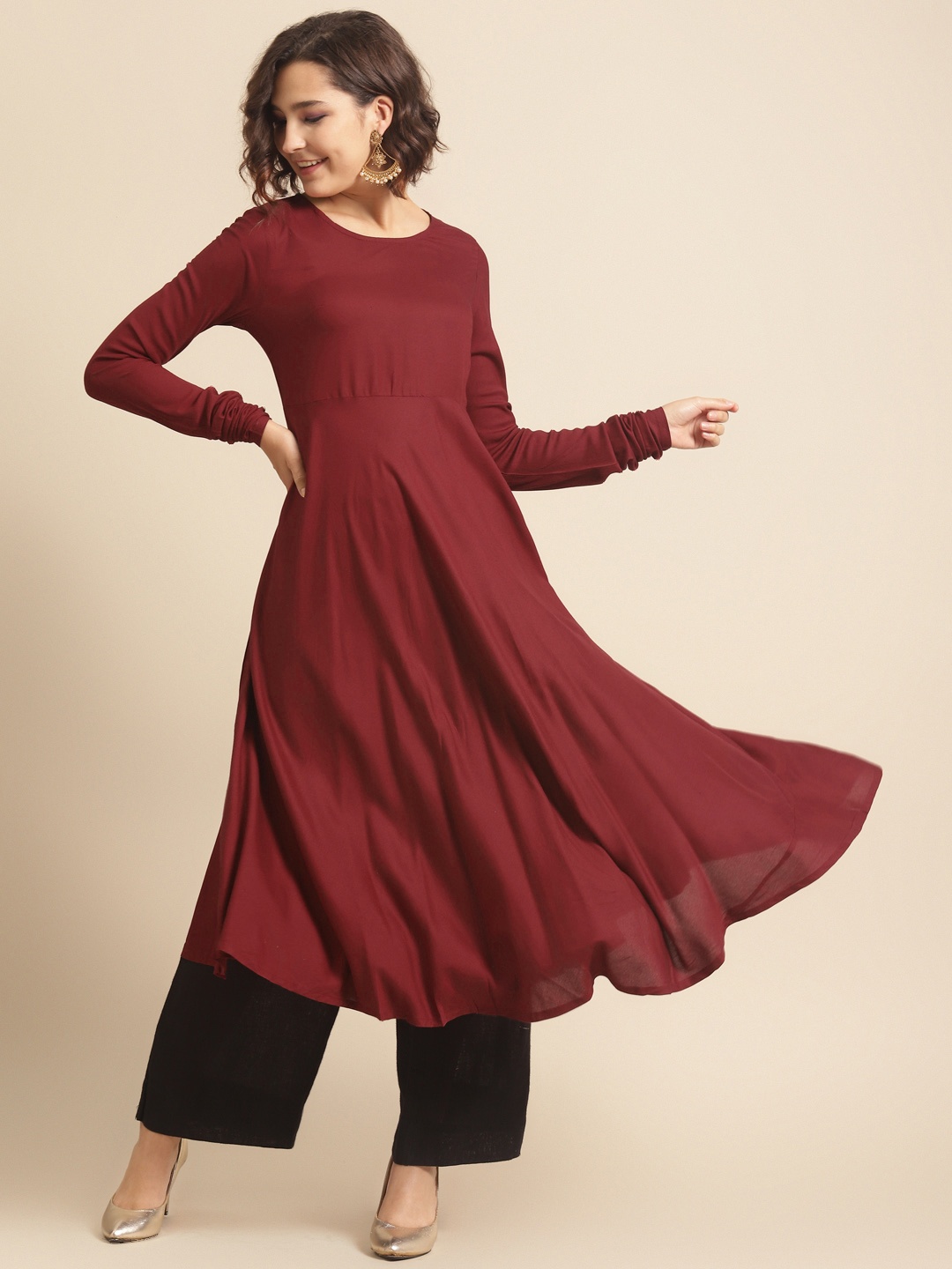 

DIVA WALK Women Maroon Solid Anarkali Kurta