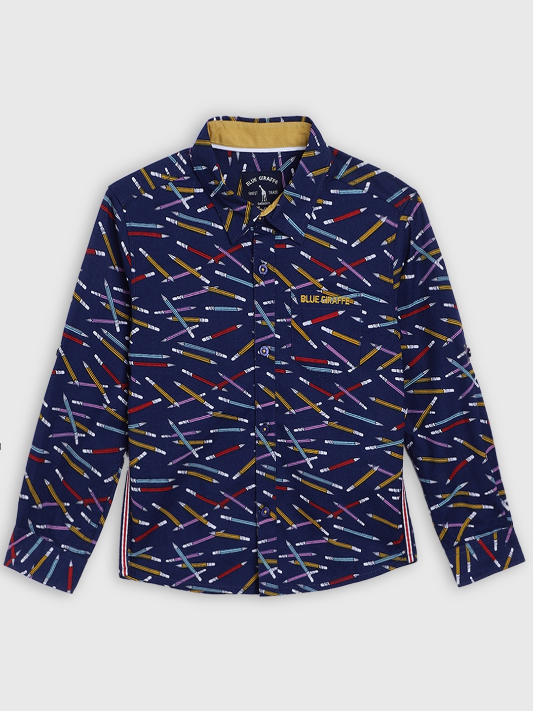 

Blue Giraffe Boys Navy Blue Regular Fit Printed Casual Shirt