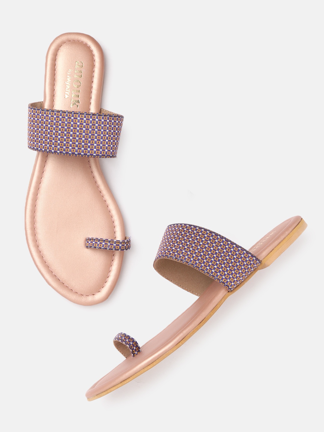 

Anouk Women Purple & Mustard Yellow Woven Design One Toe Flats