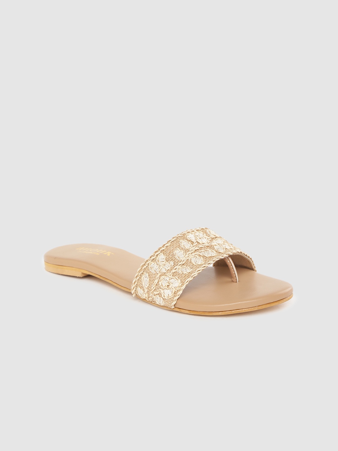 

Anouk Women Off-White & Beige Floral Embroidered Open Toe Flats