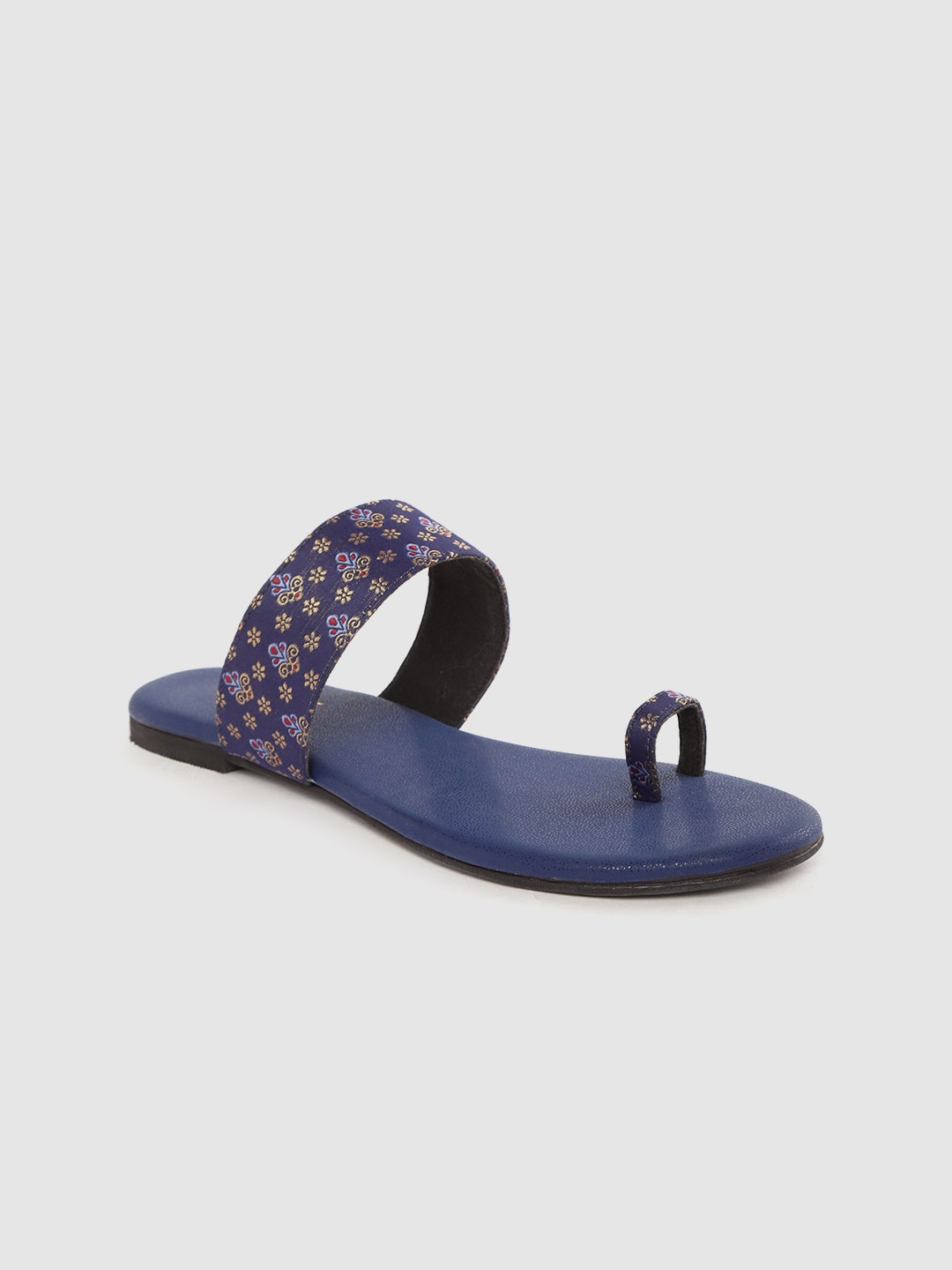 

Anouk Women Navy & Gold-Toned Ethnic Motif Woven Design One Toe Flats, Navy blue
