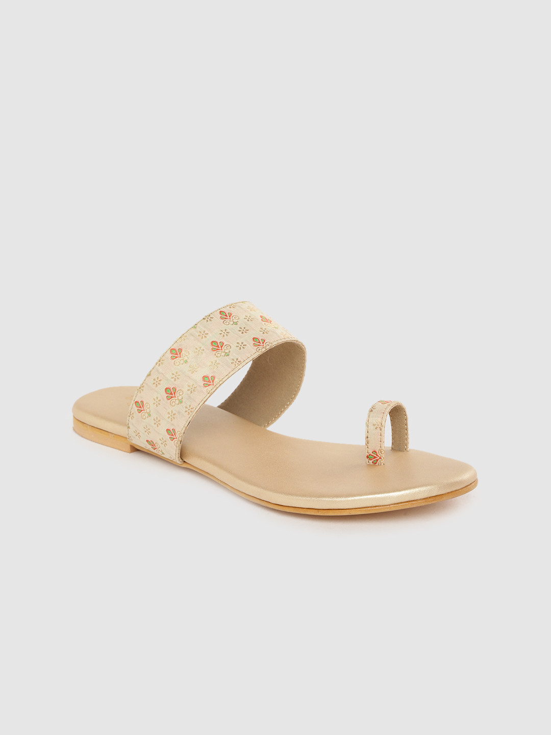 

Anouk Women Cream-Coloured & Orange Ethnic Motif Woven Design One Toe Flats