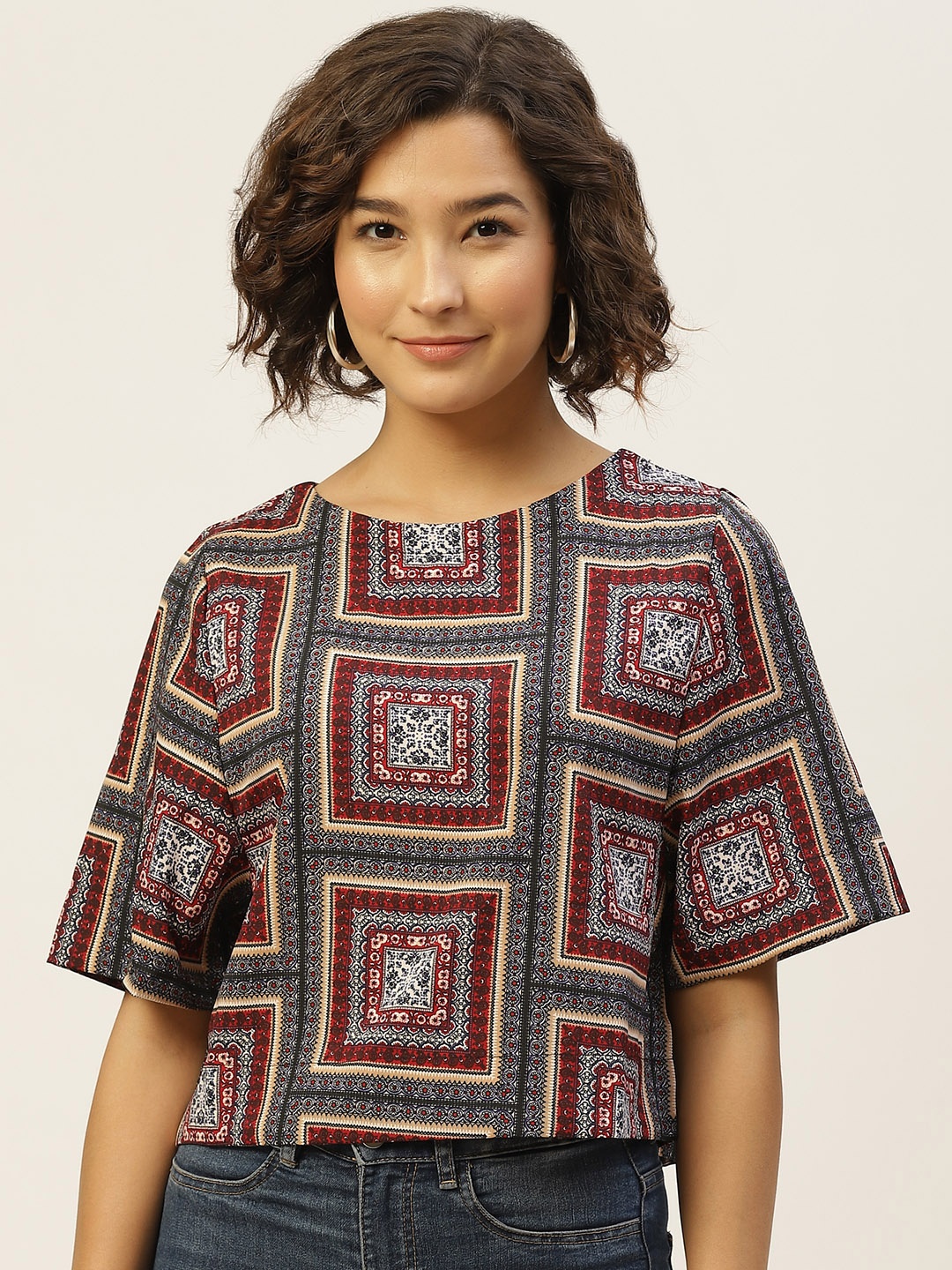 

An Episode Blue & Red Printed Regular Top