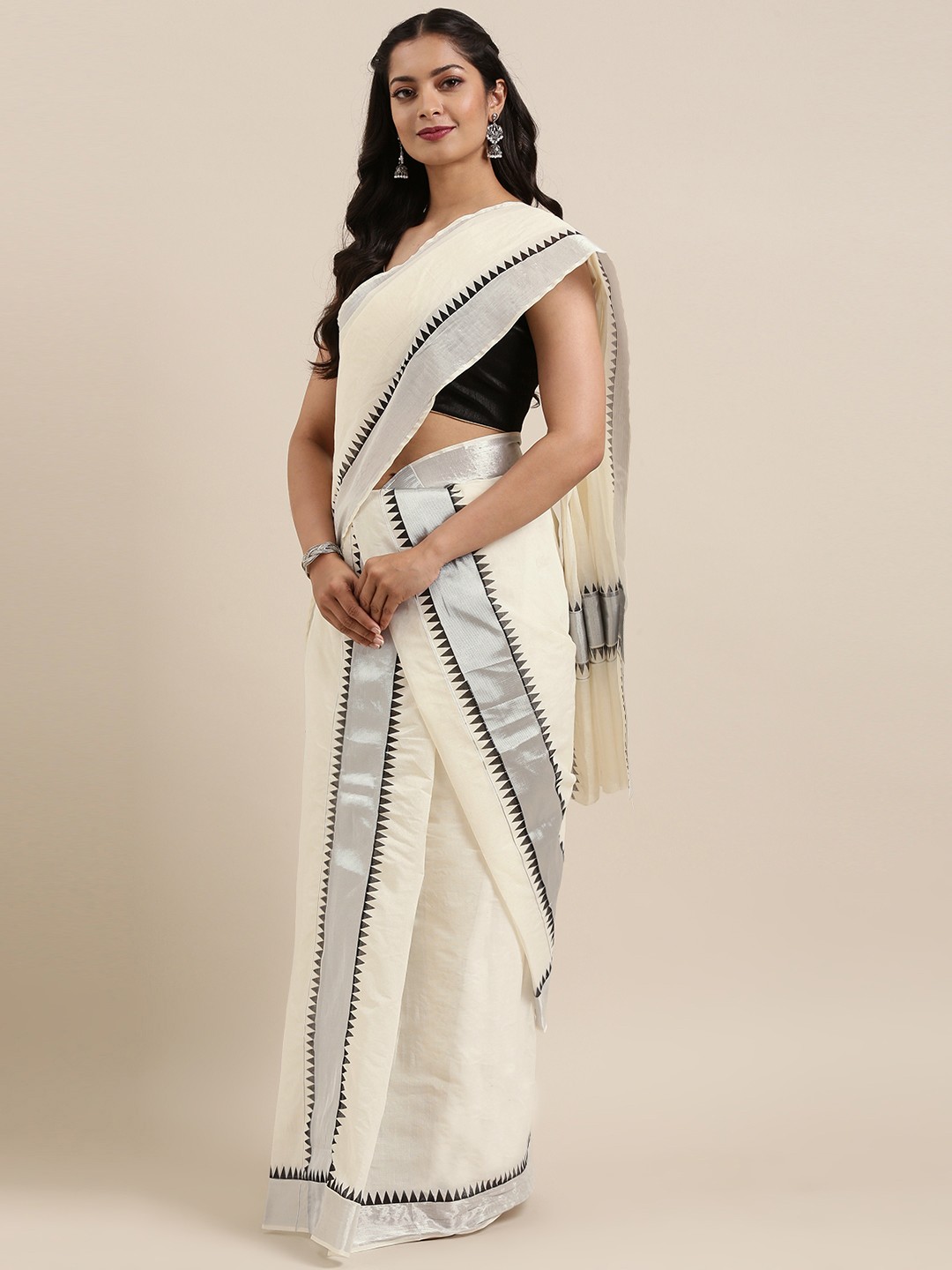 

Mitera Off-White Pure Cotton Woven Design Kasavu Saree