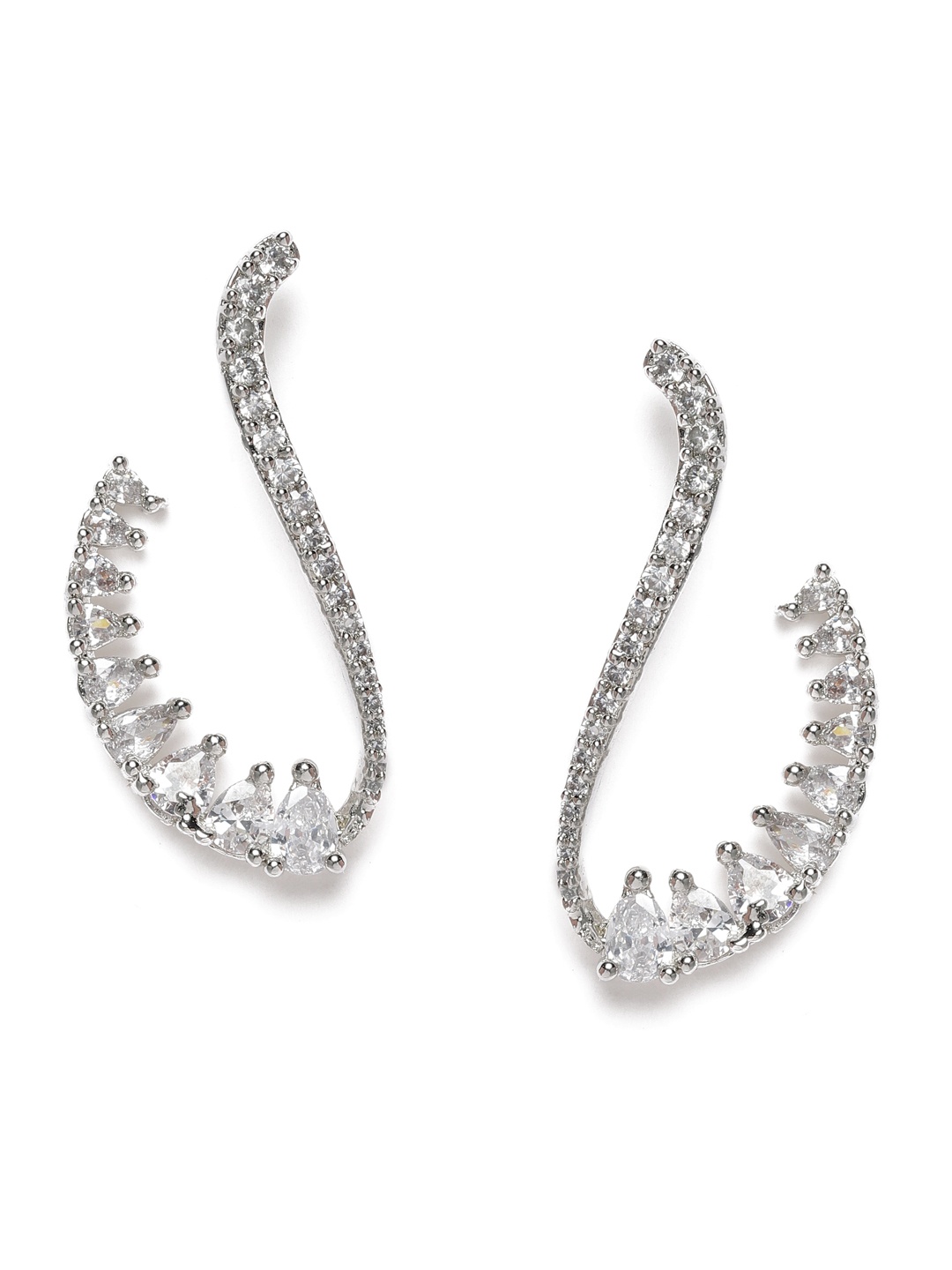 

MIDASKART White Silver-Toned Contemporary Drop Earrings