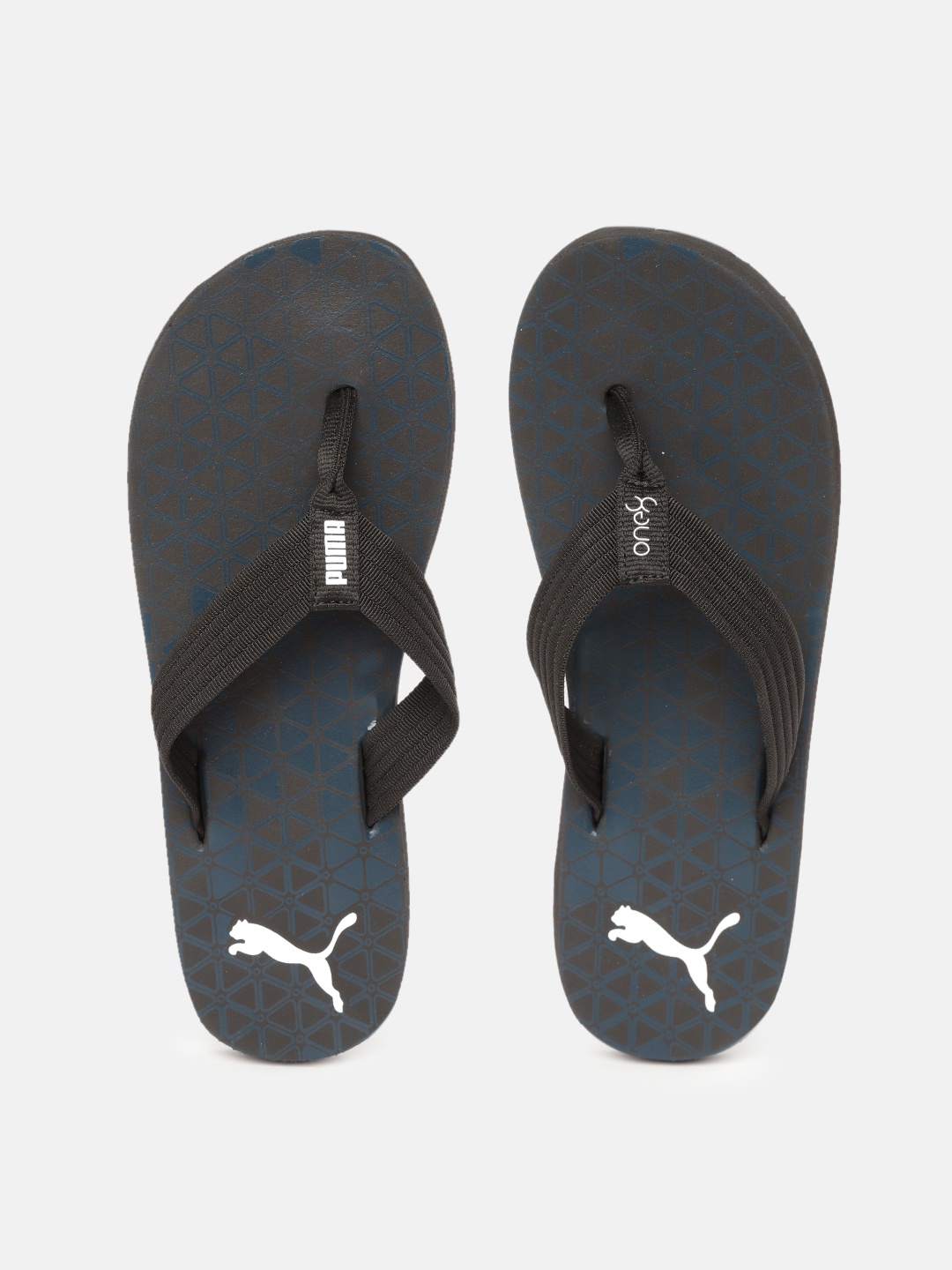 

one8 x PUMA Men Black Teal Blue Geometric Print Thong Flip-Flops
