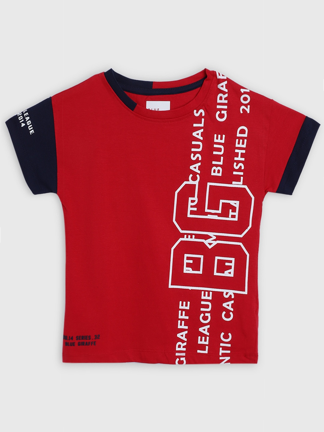 Blue Giraffe Boys Red Printed Round Neck T-shirt