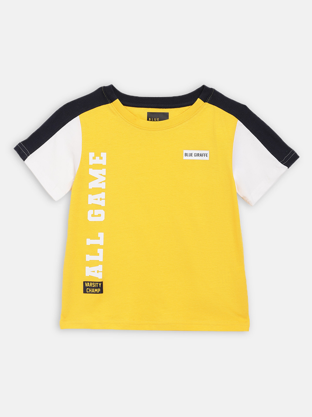 

Blue Giraffe Boys Yellow Colourblocked Round Neck T-shirt