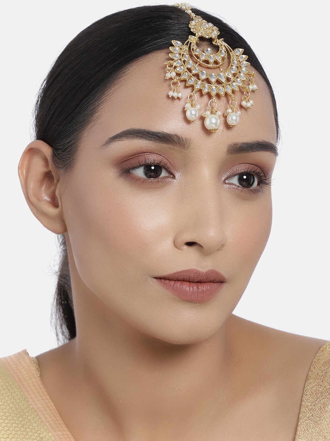 

I Jewels White Gold-Plated Kundan-Studded Handcrafted Maangtikka