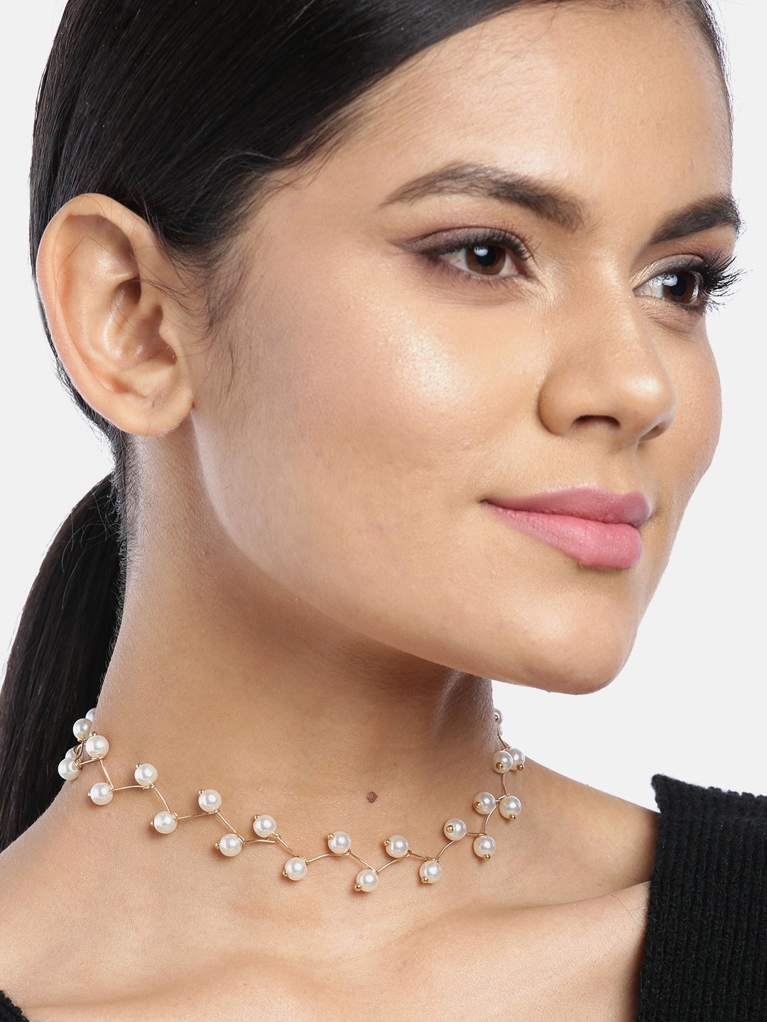 

Jewels Galaxy White Gold-Plated Beaded Choker Necklace