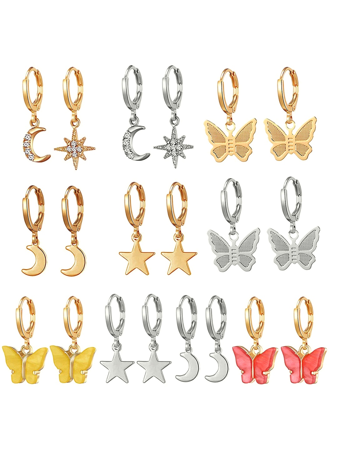 

Jewels Galaxy Women Set of 10 Drop Earrings, Silver