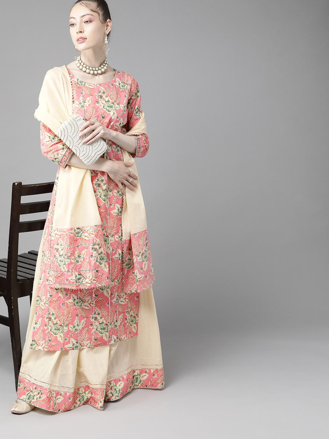 

Indo Era Pretty Pink Printed Kurta Set