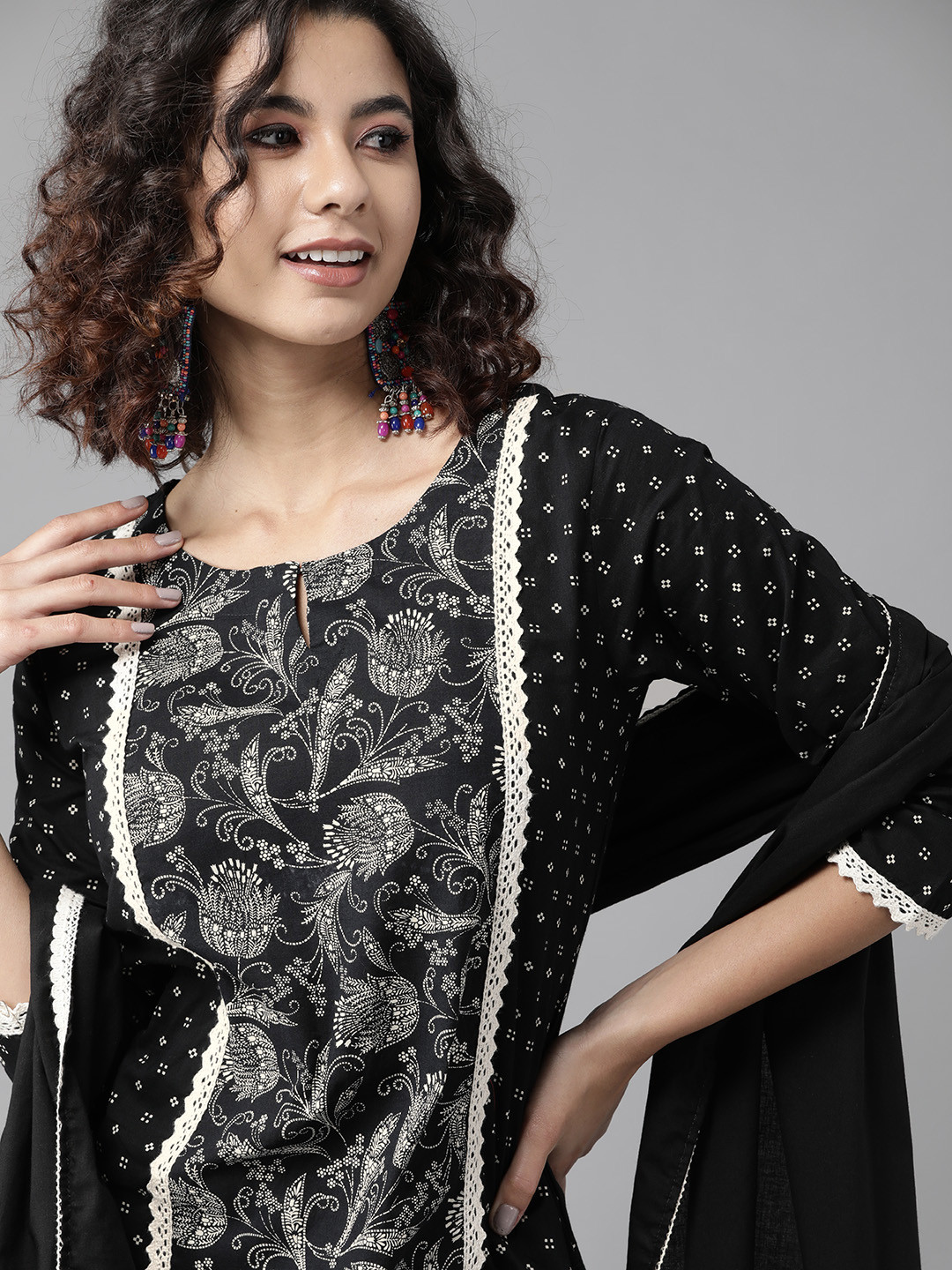 

Indo Era Deep Black Printed Kurta Set