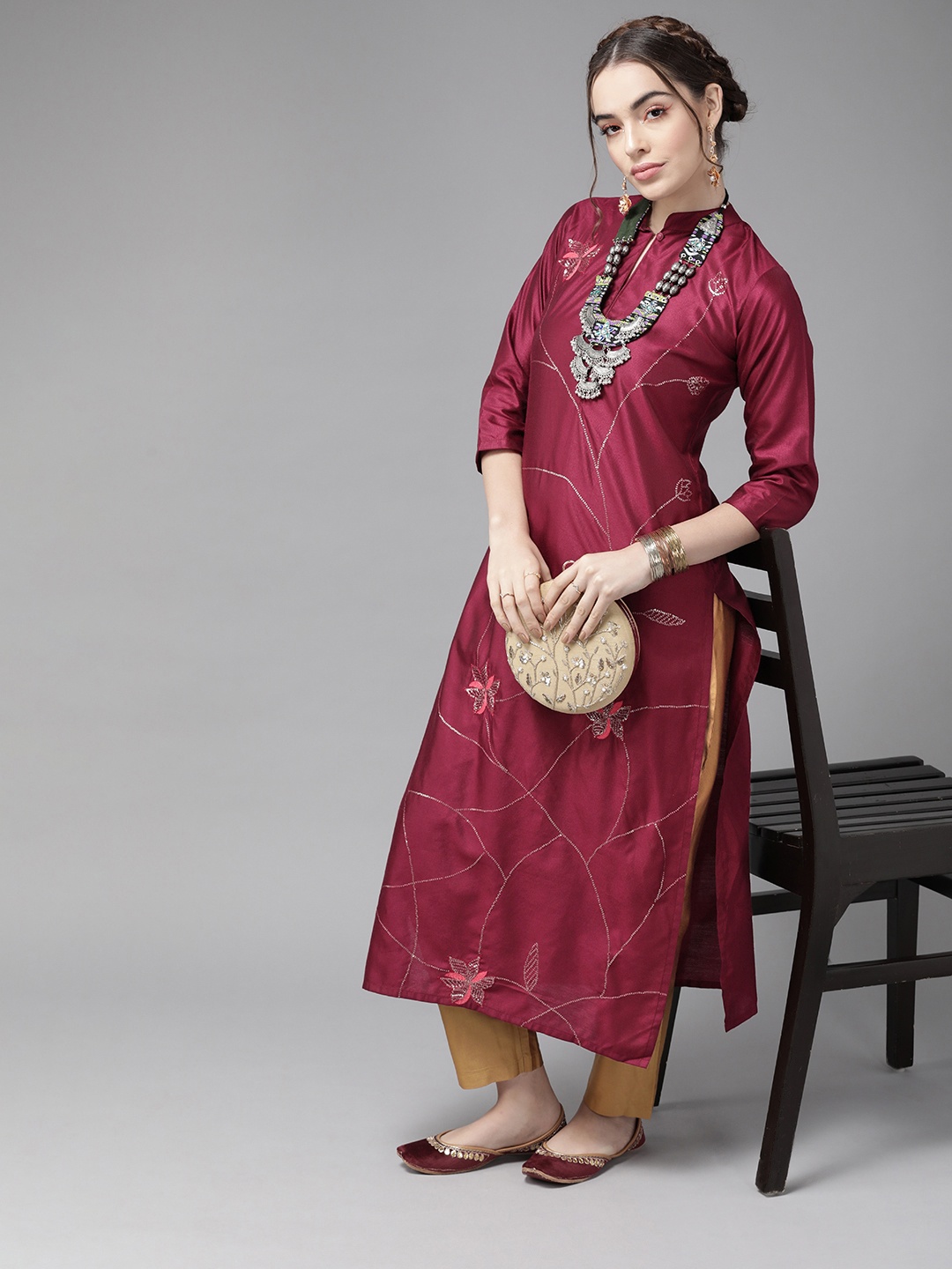 

Indo Era Trendy Magenta Embroidered Kurta Set