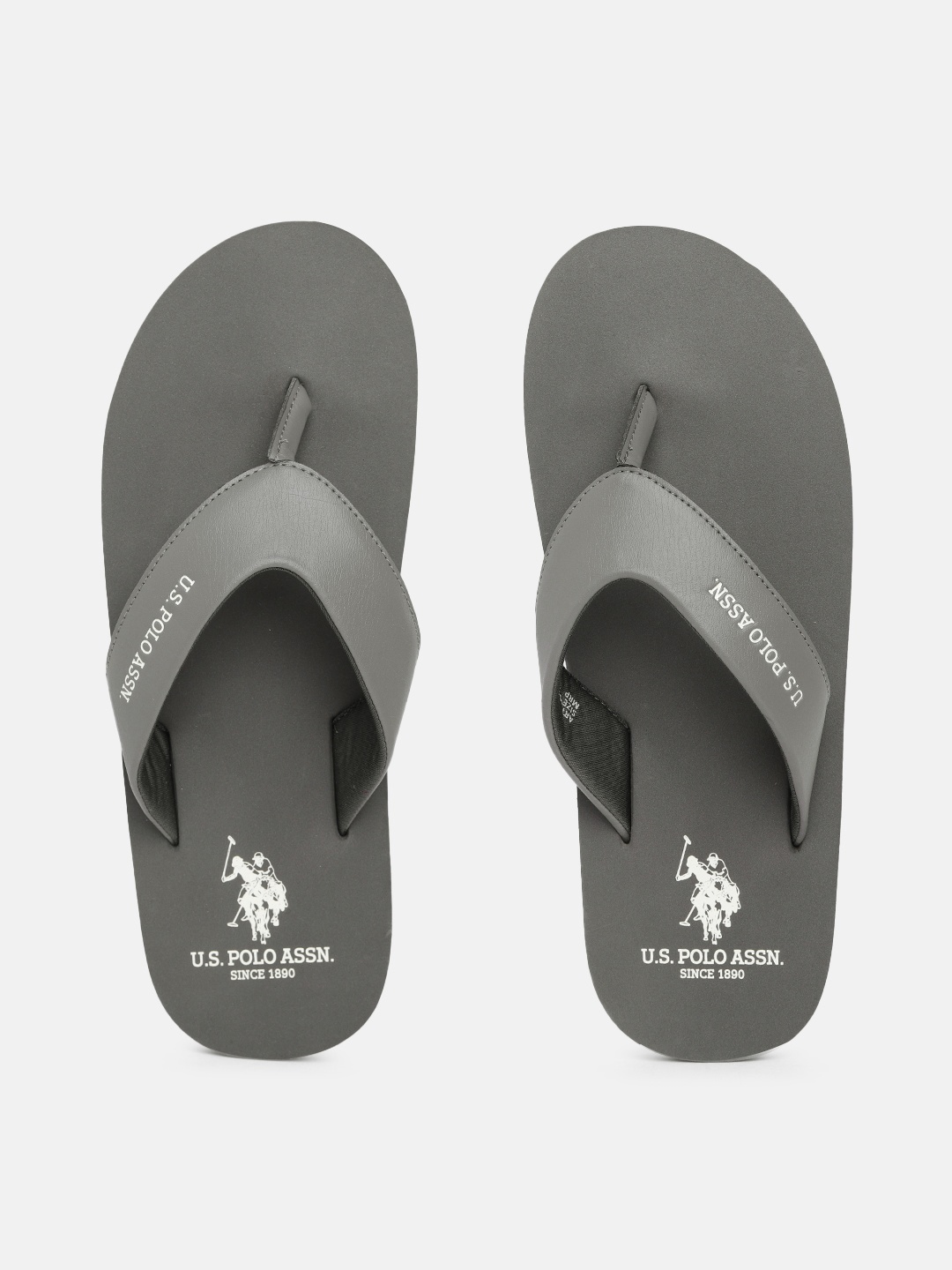 

U.S. Polo Assn. Men Brand Logo Print Thong Flip-Flops, Grey