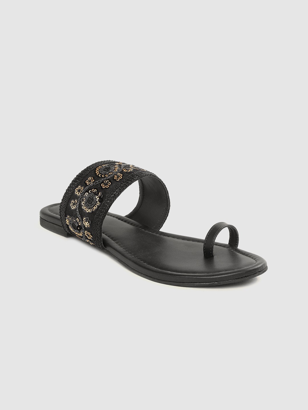 

Anouk Women Black & Gold-Toned Embellished One Toe Flats