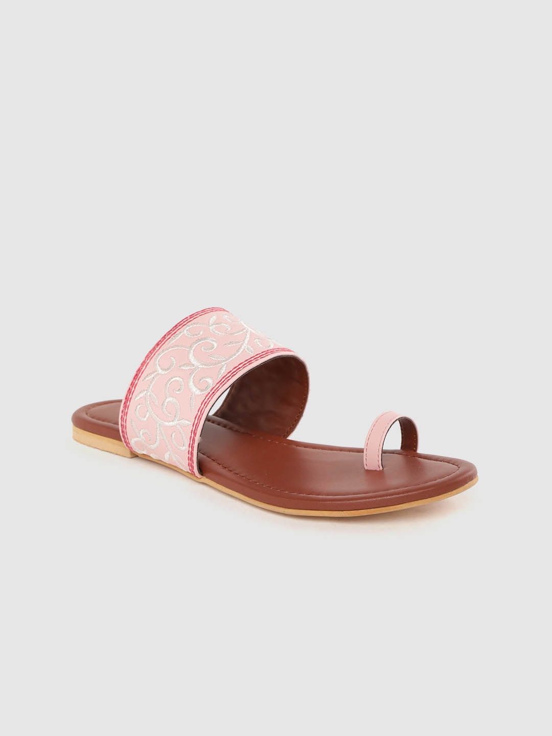 

Anouk Women Pink & White Ethnic Motif Embroidered One Toe Flats