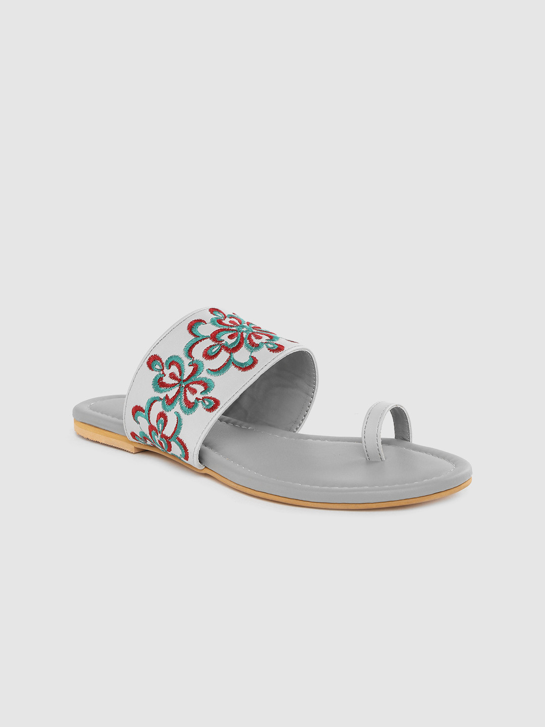 

Anouk Women Grey & Red Embroidered One Toe Flats