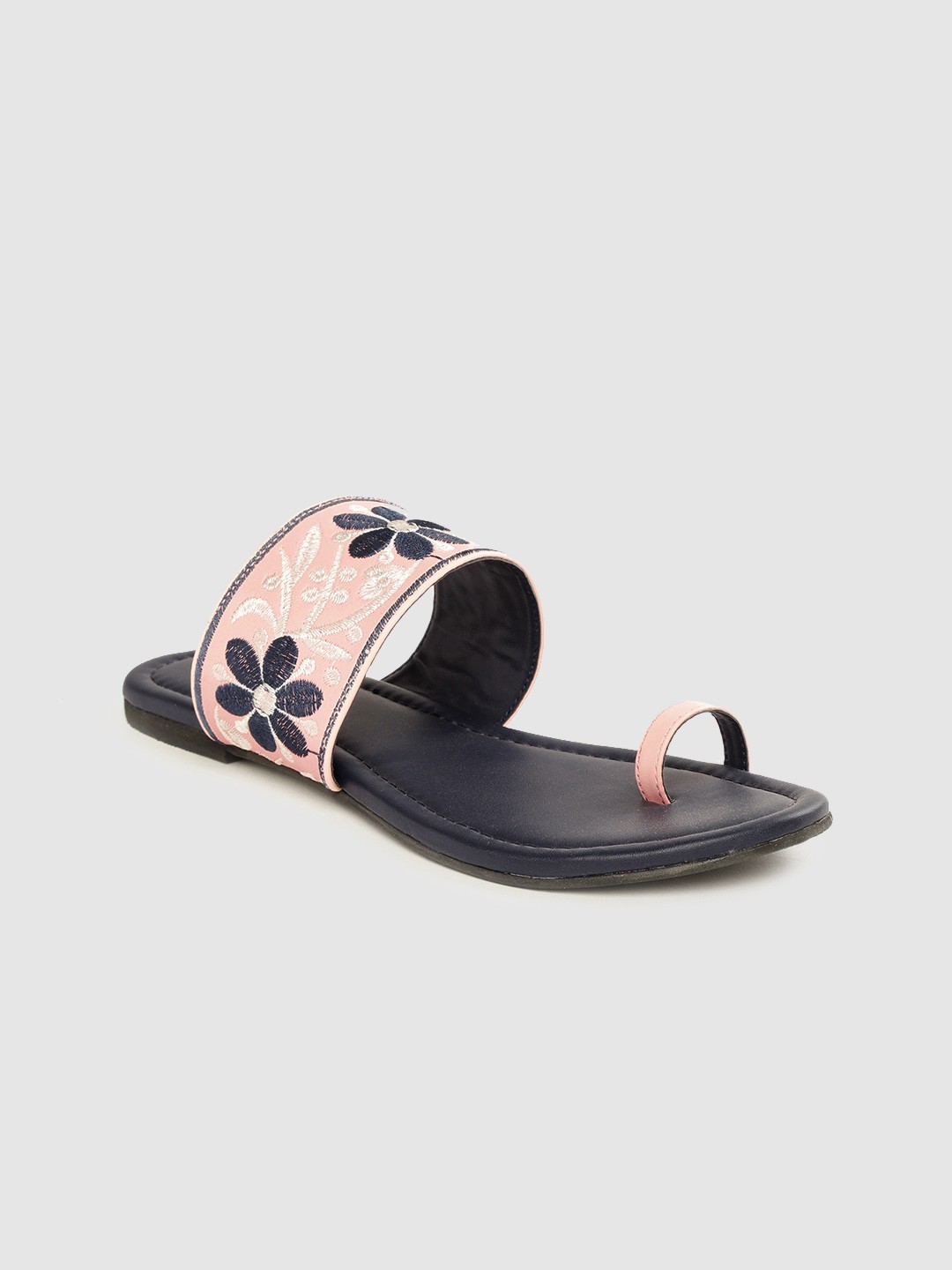 

Anouk Women Pink & Navy Blue Embroidered One Toe Flats