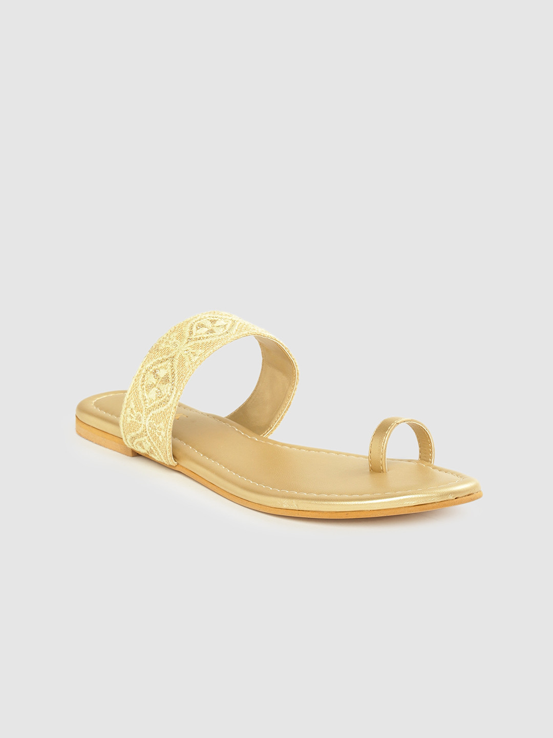 

Anouk Women Gold-Toned Embroidered Ethnic One Toe Flats